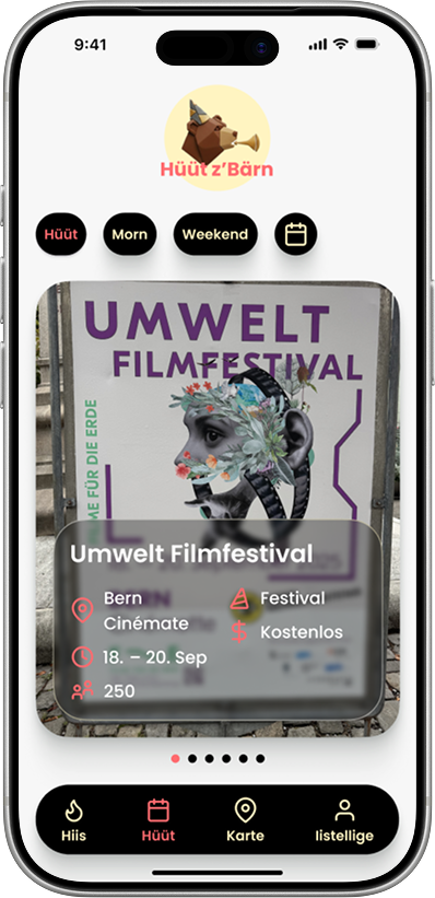 Hüüt z'Bärn App Screenshot - Event-Übersicht auf dem Smartphone